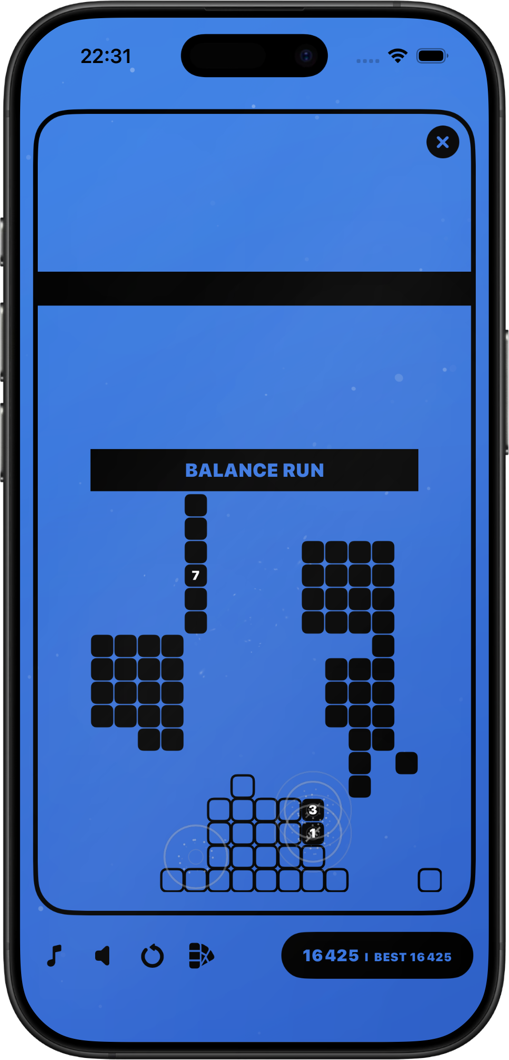 Kcal Crash Arcade Crash on iPhone with a score-focused game board.