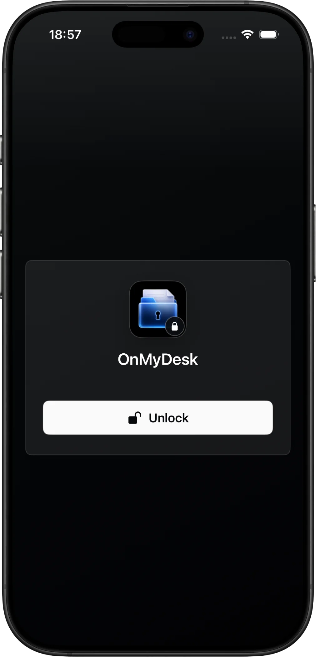 OnMyDesk on iPhone showing App Lock privacy protection.