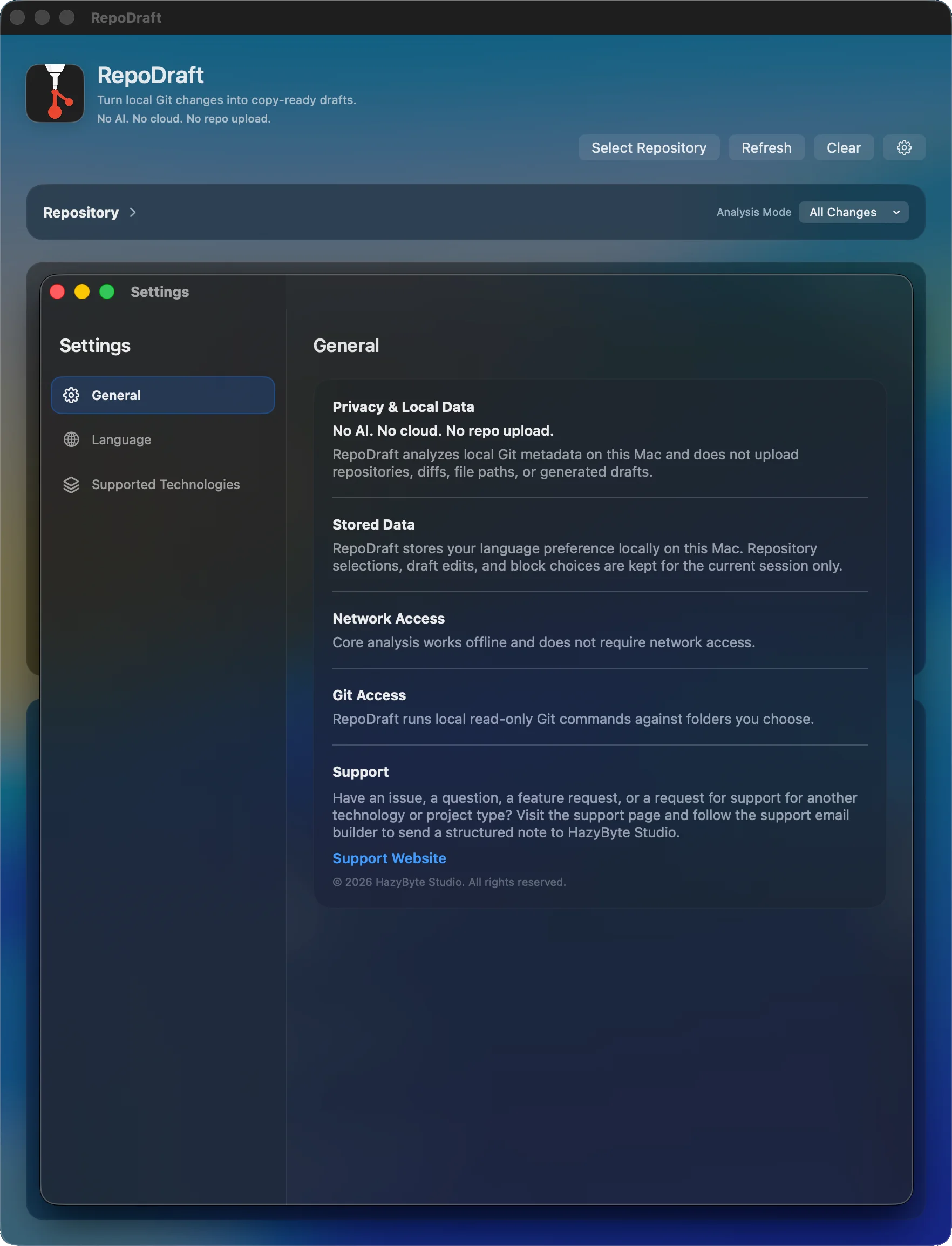 Private by Design. No AI, no cloud, no GitHub login, and no repository upload.